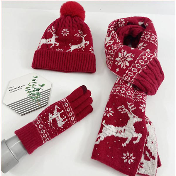 3 st Hatt Halsduk Handske Vinter Jul Varmare Halsdukar Stickade mössor Älgmönster Halsduk Kvinnor Män Tjocka Mjuk Halsduk Set Unisex