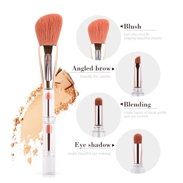 Fire-i-én makeupbørste Multifunktionel integreret børste Konturbørste Løst pudderbørste Honningpudderbørste til kvinder 3 in 1