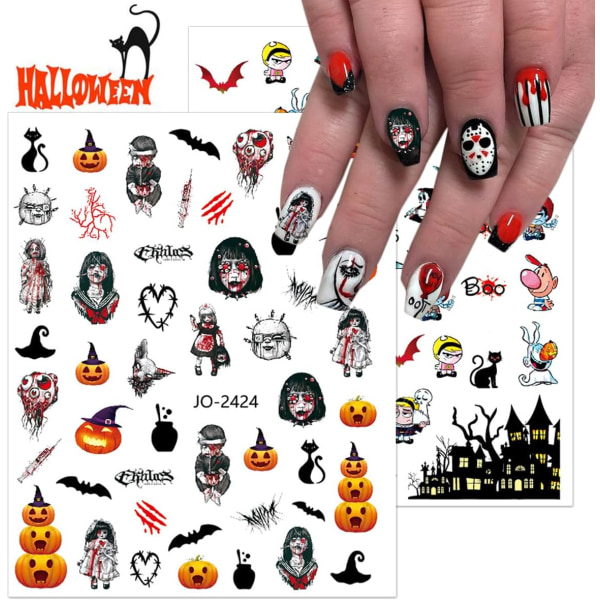 10 ark Halloween Nageldekaler 3D Halloween Skräck Nageldekaler