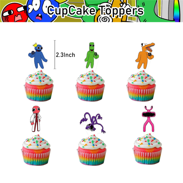 Rainbow Friends Party Dekor Födelsedag Cupcake Toppers Ballonger