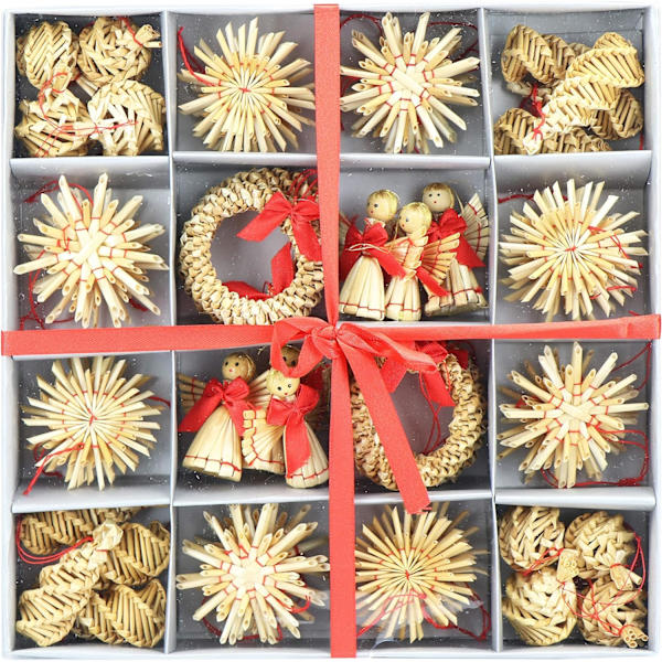 com-four® 56-teiliges Strohsterne Set - Christbaum-Schmuck -