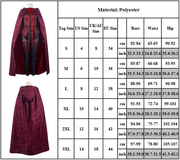Häxa Rollspel Kostym Kappa och Byxor Full Set Halloween 3XL