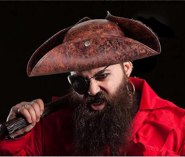 Pirathat til voksne - Brun distressed læder Tricorn-hat i kolonistil