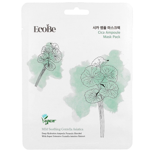 EcoBe Cica Ampoule Mask Pack 25ml - Lugnande och återfuktande sheet mask med Centella Asiatica-extrakt 25