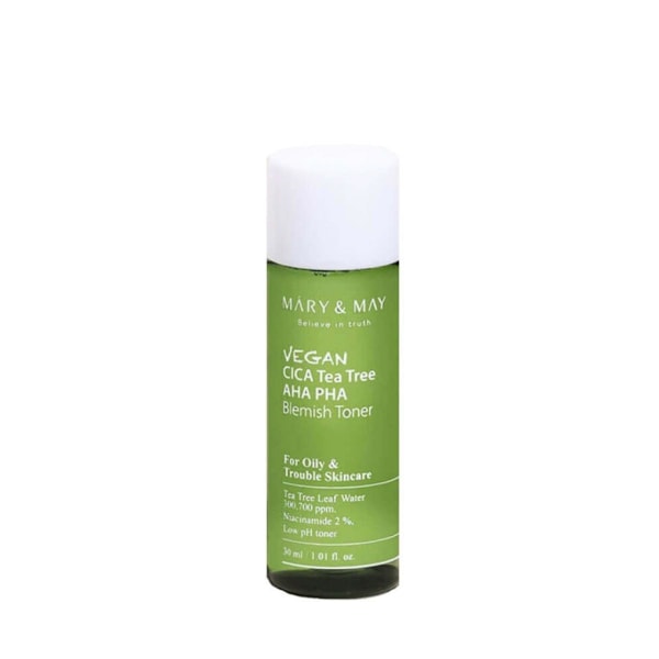 Mary&amp;May Vegan CICA Tea Tree AHA PHA Blemish Toner 30ml - Mjukt exfolierande ansiktsvatten MINI SIZE 30