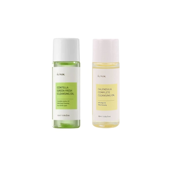 Set med 2 mini iUNIK sminkborttagningsoljor: Calendula Complete + Centella Green Fresh, 2 x 25 ml 50