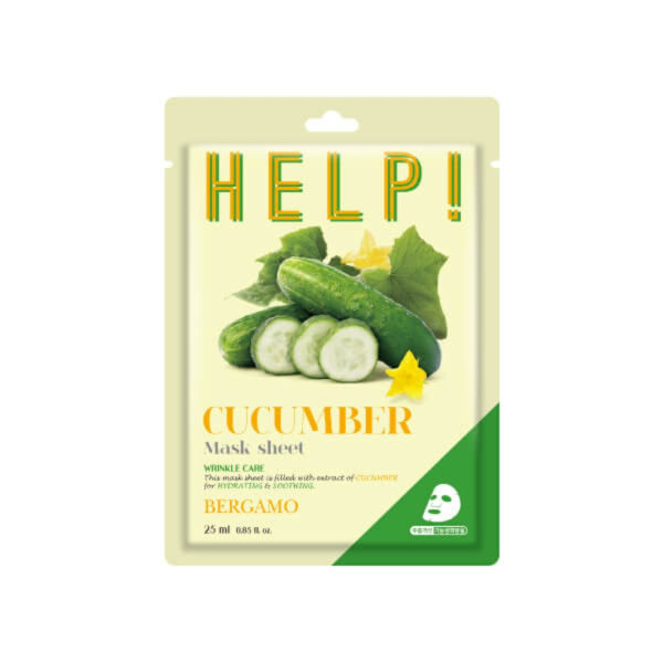 BERGAMO Hjälp! Cucumber Mask Sheet 25 ml - Utjämnande sheet mask med gurkextrakt BERGAMO HELP! 25
