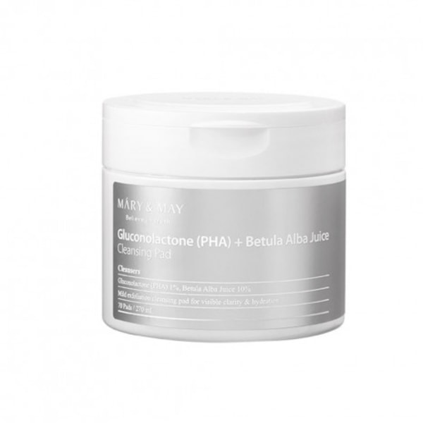 Mary&May Gluconolactone (PHA)+Betula Alba Juice Cleansing Pad 70 st - Pads mättade med skonsamt exfolierande essence 70