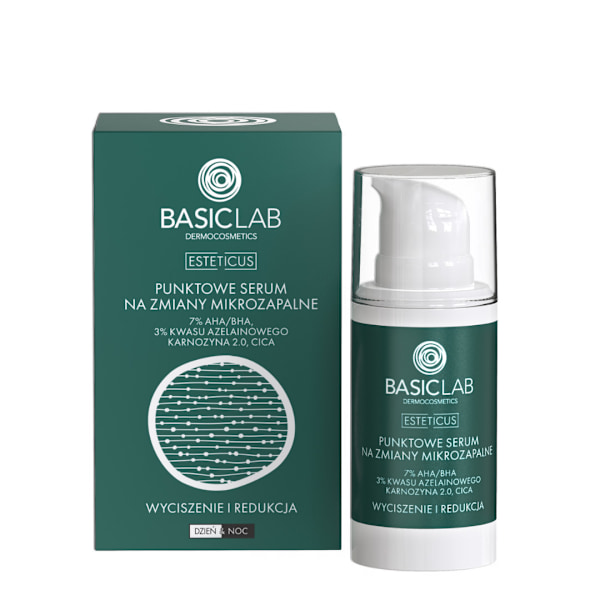 Basiclab - Spot serum för mikroinflammatoriska lesioner med 7% aha/bha, 3% azelainsyra och laktoferrin, 15ml 15