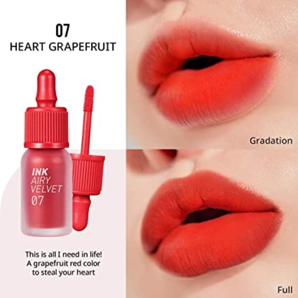 Peripera Ink Airy Velvet No. 007 Heart Grapefruit 4 g - Långtidsverkande flytande läppstift 4