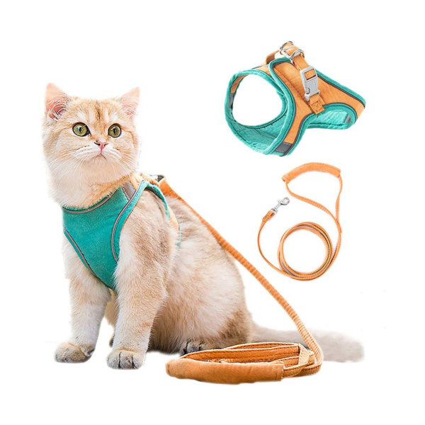 3XL grön & orange reflekterande husdjurssele och set för katter och små hundar