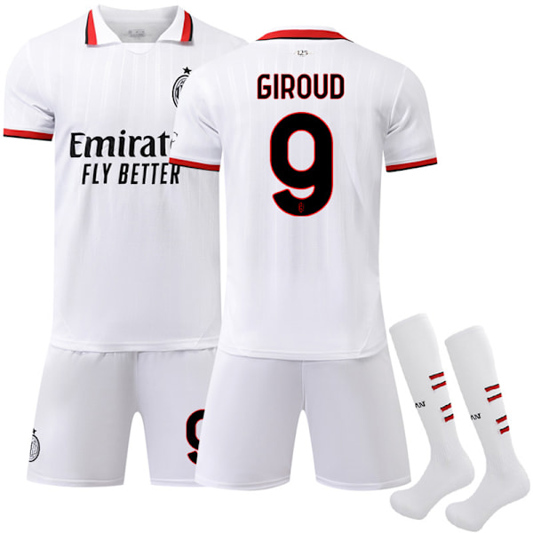 2425 AC Milan Bortavittröja Vit Giroud Fotbollströja Med Strumpor M(170-175cm)