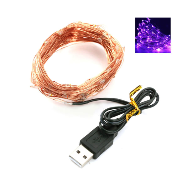 Lila USB LED Fairy String Light 10M - Vattentät koppartråd för bröllop och fester