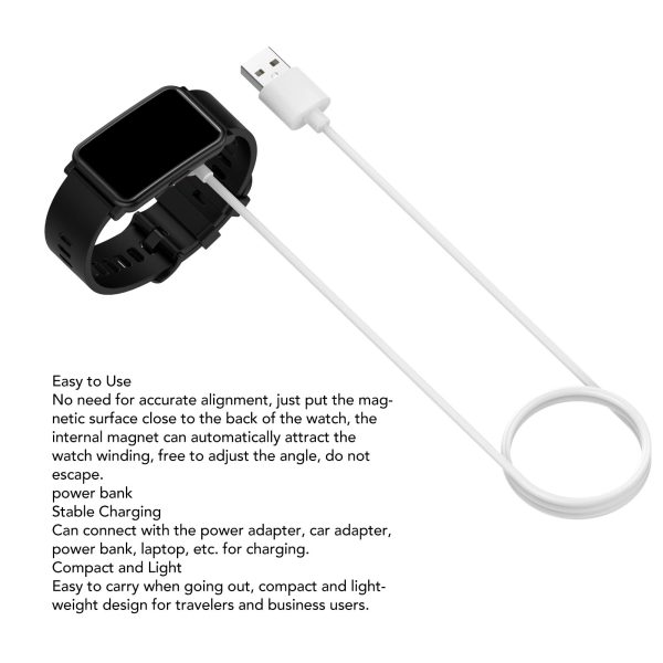 Smart Watch Laddare USB Magnetisk Laddningskabel för Band 8 Band 7 Band 6 Pro Band 6 Vit