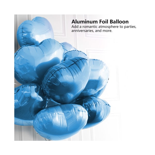 10 st 10" hjärtformade blå aluminiumfolieballonger Festdekor