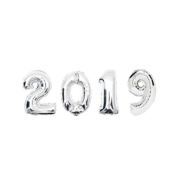 16in Silver Happy 2019 Number folieballonger - Nyårsbannerdekor