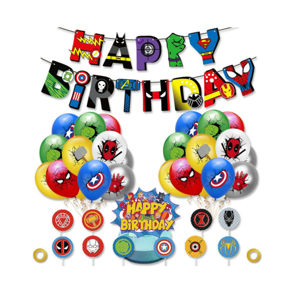 Superhjälte Avengers Party Set - Banner, Toppers, Ballonger för barnfödelsedag