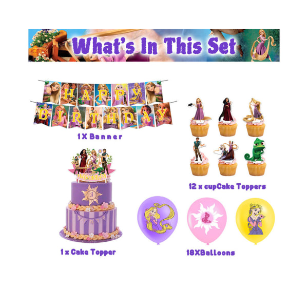 Rapunzel Princess Birthday Party - Ballonger och banderoll