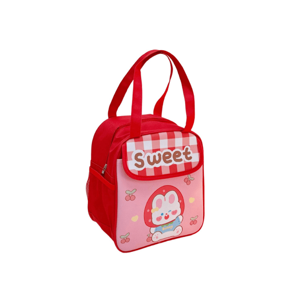 Bento-väska - dubbla handtag, isolering, söt björndesign, picknickpåse för thermal frukostlåda - röd
