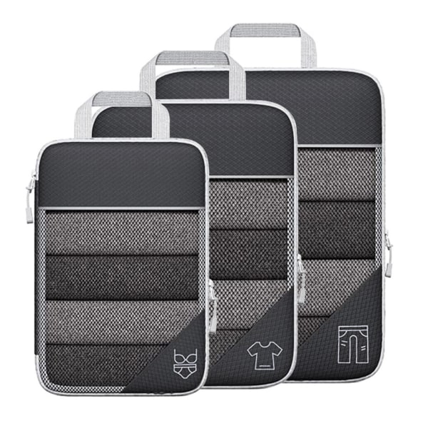 3ST Kompressionsförpackning Cube Kit Mesh Design Synlig Vattentät Bärbar för resor Daglig användning Svart
