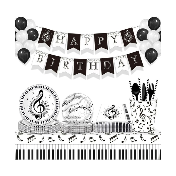 Musiktema cover 130 cm x 220 cm - tangentbord och noter för födelsedagsfest