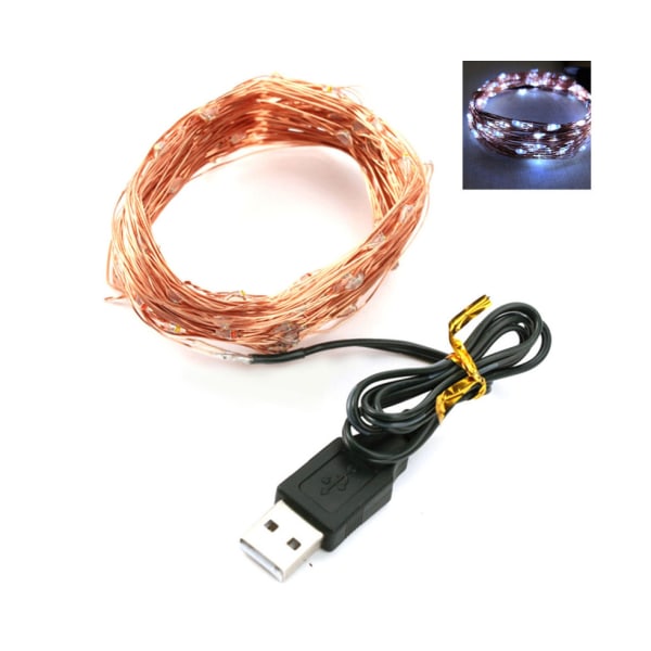 Vit Erlez 2M USB LED Fairy String Light - Vattentät Koppartråd Dekor