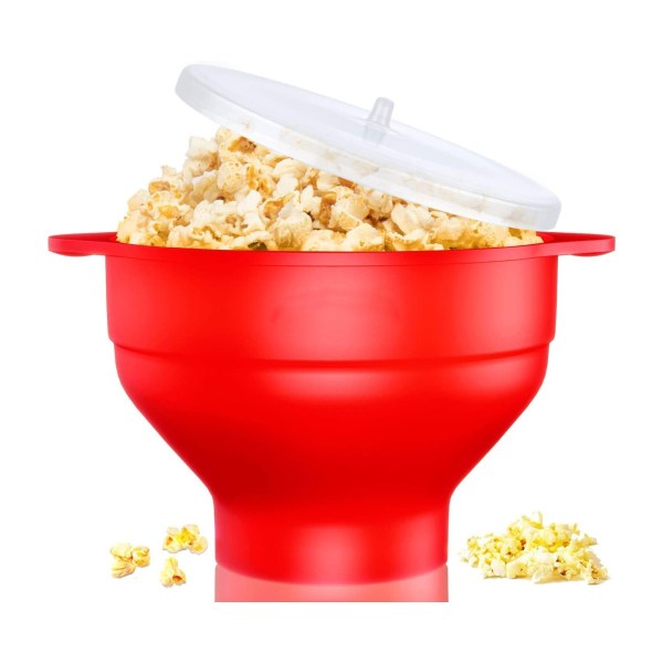 Popcornpopper, mikrovågssäker, silikonpopcornmaskin och diskmaskinssäker, popcornskål och handtag för hemmet