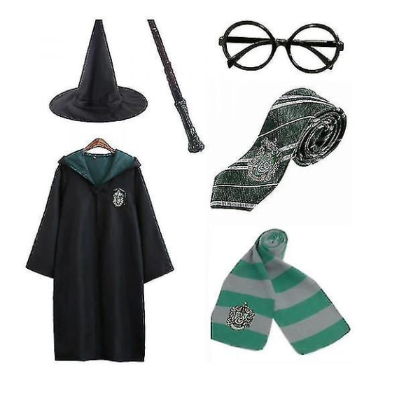 Harry Potter 6st Set Magic Wizard Cosplay Fancy Dress Cape Cloak Kostym green 135cm (7-8 years)