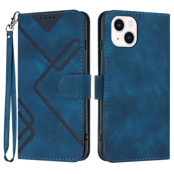 Line Pattern PU case för iPhone 15 Blue