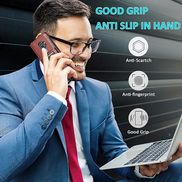 Business Style Pu Case För Samsung S9 Plus Med Korthållare, Plånboksfunktion, Stnadfunktion, Fallskydd Brown