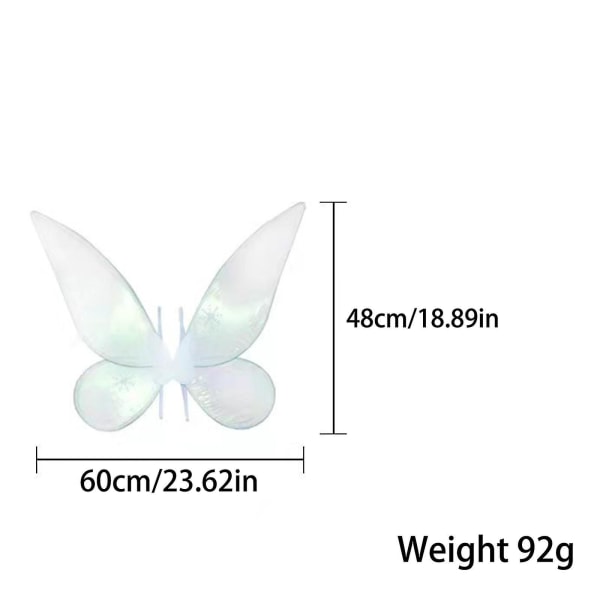 Butterfly Fairy Wings Rekvisita Dress Up Glittrande Halloween-kostym Slitstark För Barn Flickor Dam Fest 19*24in White