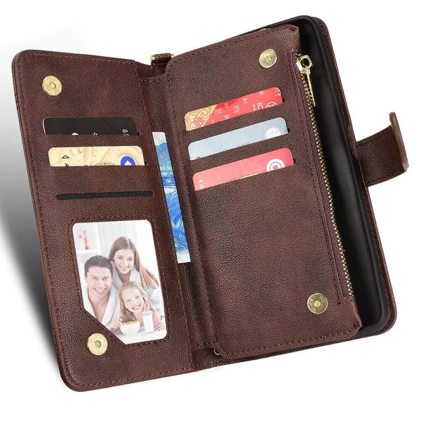 Fodral för Samsung Galaxy Z Fold 2 Cover Zipper Magnetic Wallet Card Holder Pu Läder Flip Case Brown A