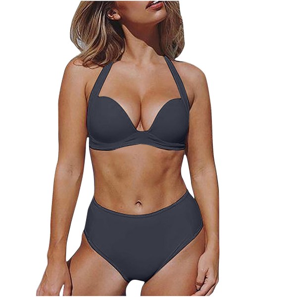 Plus Size Baddräkt För Dam Strand Dam Split Solid Steel Bikini Baddräkt Tvådelad Baddräkt Baddräkter Black S