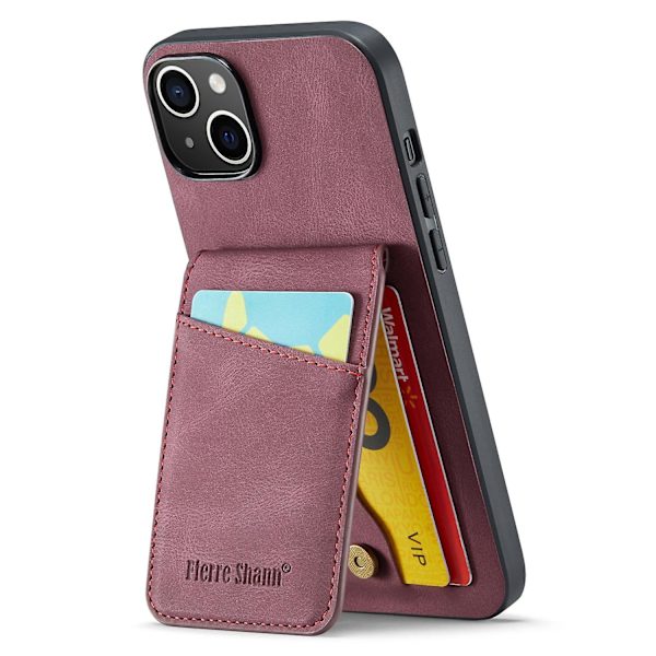 FIERRE SHANN Korthållare Phone case för iPhone 13 RFID Blocking PU Läder+TPU Kickstand Cover Red