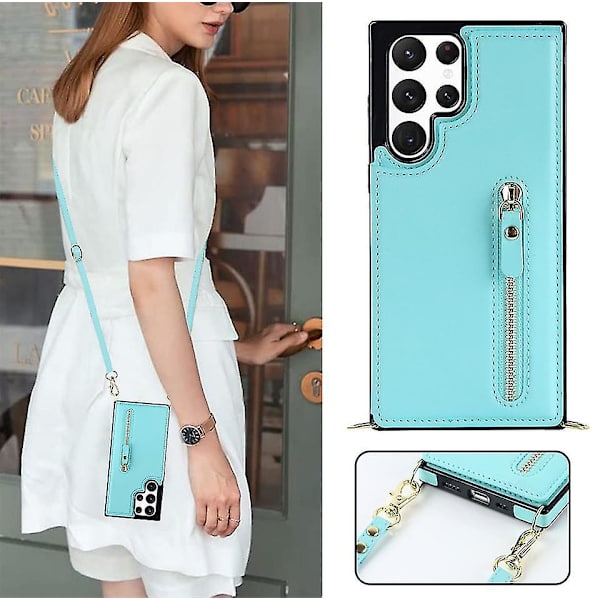 Crossbody axelrem case Kompatibel Samsung Galaxy S23 Ultra/ S23+/ S23 med korthållare Stötsäker Green for S23