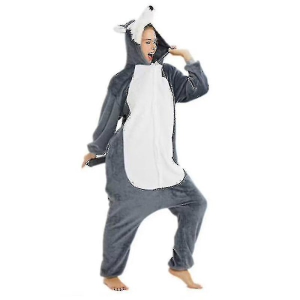 A-unisex vuxen Kigurumi djurkaraktärskostym Onesie Pyjamas Onepiece Husky-Grey XL