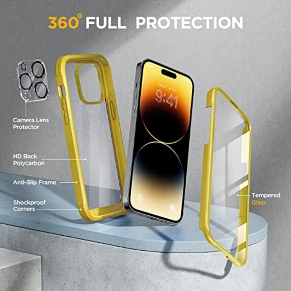 Miracase Glass Series Designad för iPhone 14 Pro Max Case 6,7 tum, [2023 Upgrade] Bumper Case med inbyggd 9H härdat glas Scr Lemon Yellow