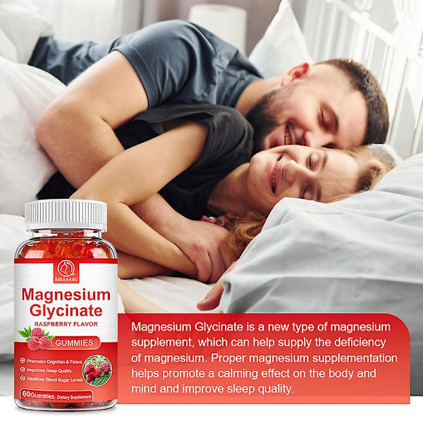 Tib Beau Chelated Magnesium Glycinate Gummies Hjälper Sömnen Lindrar Stress Stöd Minne Muskelspasmer och ledbensstöd 60st