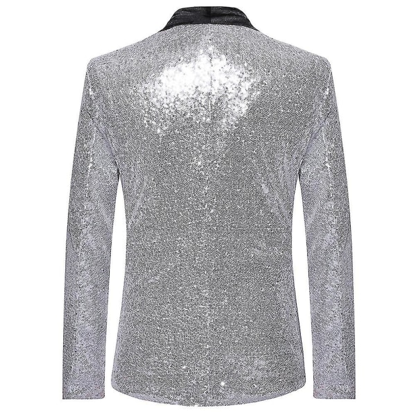 Herrmode paljett Casual Blazer Wediing Celebration kostymjacka Silver S