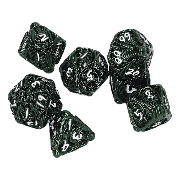 7st ihåliga metalltärningar Set Vuxen Holiday Party Brädspel Polyhedriska tärningar för rollspel Dark Green