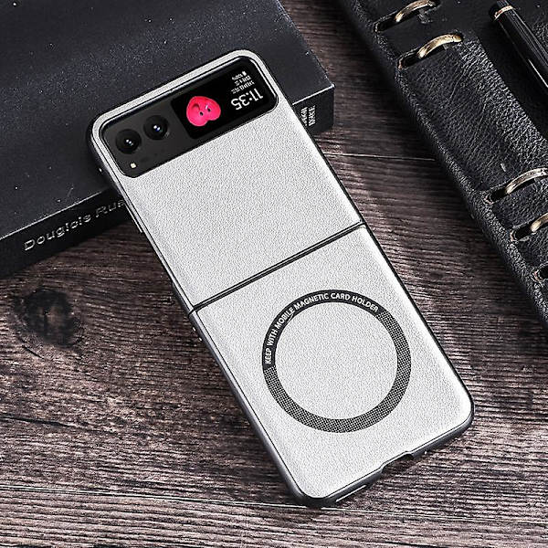 För Motorola Razr 40 5G magnetiskt phone case PU-läder+PC-hårt cover kompatibelt med Magsafe White