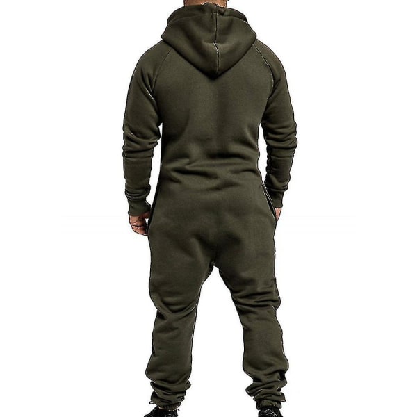 Men Onesie Allt i ett Hoodie Zip Jumpsuit Winter Casual Hooded Romper Playsuit Army Green M