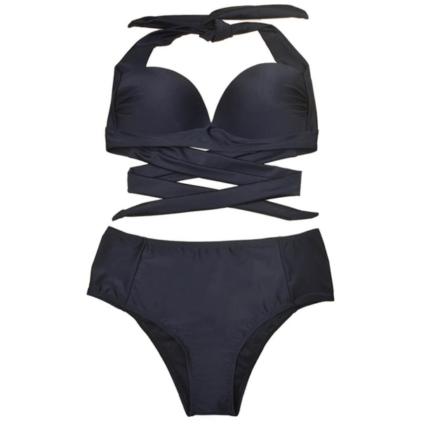 Plus Size Baddräkt För Dam Strand Dam Split Solid Steel Bikini Baddräkt Tvådelad Baddräkt Baddräkter Black XXL