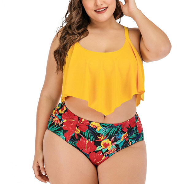 Dambaddräkter Baddräkt Dam Bikiniset med print Set Tvådelade baddräkter Badkläder Stranddräkt Baddräkter Yellow XXXXXL