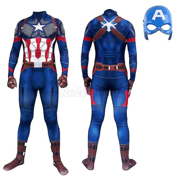 Ny Captain America Jumpsuit Cosplay Kostym Superhjälte Vuxen Barn Halloween Carnival Party Show Bodysuit