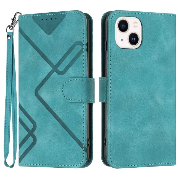 Line Pattern PU case för iPhone 15 Plus Light blue