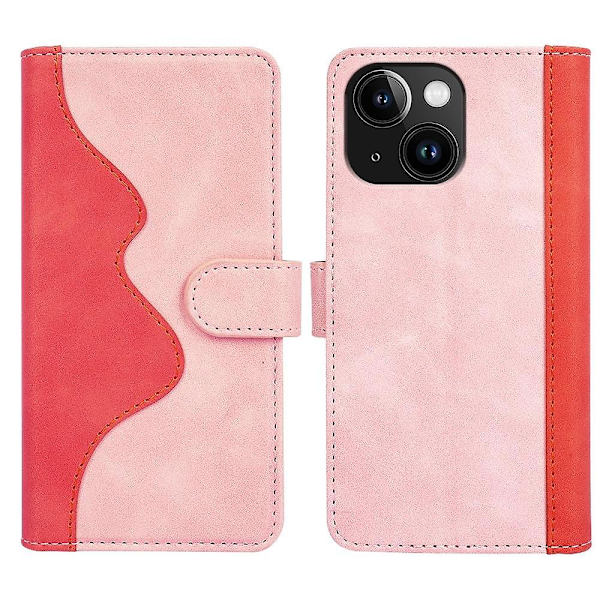 Stitching Leather Flip Phone case för iPhone 15 Red