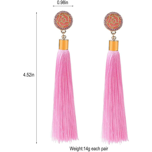 Rose Flower Long Thread Tassel Drop örhängen för kvinnor, Boho Tassel Statement örhängen för kvinnor