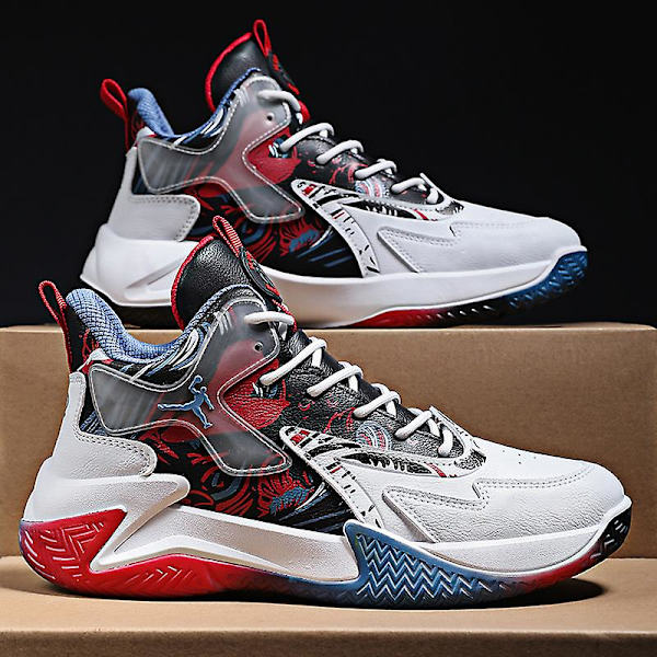 Basketskor för män Mode Halkfria sneakers Sportskor som andas Yjk801 WhiteRed 41