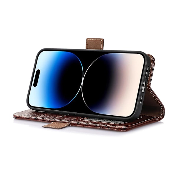 Strutsmönster RFID phone case för iPhone 15 Brown